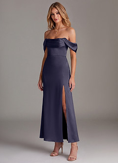 Azazie Saige Bridesmaid Dresses Stormy Mermaid Off the Shoulder Stretch Satin Dress image4