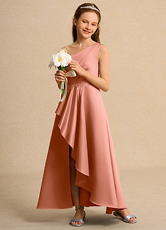 Azazie Taffy Junior Formal Jurken voor bloemenmeisjes A-Lijn Jurk van Mat Satijn Kant Meer Gesneden image4