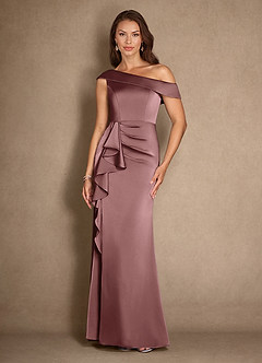 Azazie Hamptons Mother of the Bride Dresses Vintage Mauve A-Line Pleated Stretch Satin Dress image1