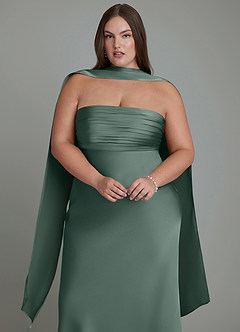 Azazie Saylor Vestidos de damas de honor Vestido Musgo Marino de Satén Elástico de Corte Sirena con Palabra de honor image18
