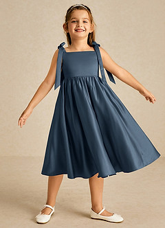 Azazie Chelsie Flower Girl Dresses Neptune A-Line Bow Matte Satin Dress image1