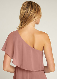 Azazie Lizzy Bridesmaid Dresses Cedar Rose A-Line One Shoulder Chiffon Dress image3