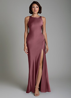 Azazie Dariah Bridesmaid Dresses Desert Rose Mermaid Side Slit Stretch Satin Dress image1