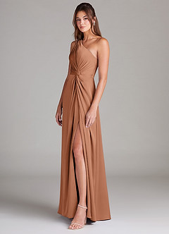 Azazie Brooke Bridesmaid Dresses Bronzer A-Line One Shoulder Stretch Satin Dress image5
