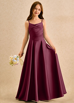 Azazie Coconut Girls Formal Sukienki dla dziewczynek sypiących kwiaty Linia A Pofałdowany Satyna elastyczna Długość podłogi Sukienka image3