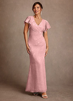 Azazie Dorina 신부의 어머니 드레스 쉬스 주름진 플로럴 자카드 발목 길이 드레스 image1