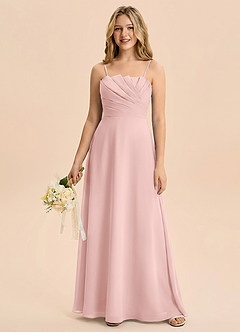 Azazie Rory Junior Powder Pink A-Line Pleated Chiffon Dress image5
