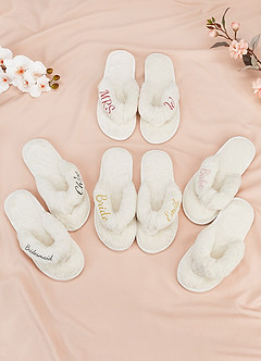 front Personalized Bride Bridesmaid Fluffy Slippers