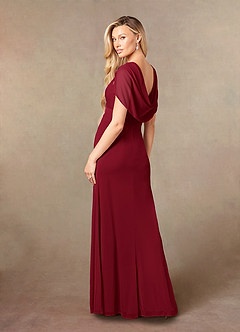 Azazie Luisa Mother of the Bride Dresses Burgundy Mermaid V-Neck Pleated Mesh Dress image6