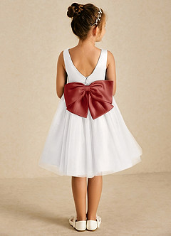Azazie Seline Flower Girl Dresses Ivory Terracotta A-Line Bow Tulle Dress image1