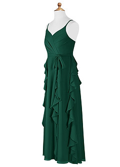 Azazie Peyton Junior Emerald A-Line V-Neck Cascading Ruffles Chiffon Dress image8