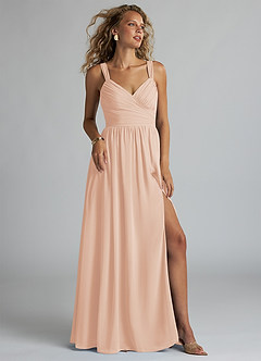 Azazie Aziza Bridesmaid Dresses English Rose A-Line V-Neck Pleated Chiffon Dress image1