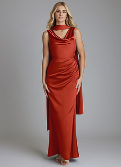 Azazie Tallie Bridesmaid Dresses Rust Mermaid Pleated Stretch Satin Dress image1