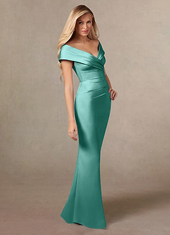 Azazie Ludlow Mother of the Bride Dresses Aqua Mermaid Pleated Stretch Satin Dress image3