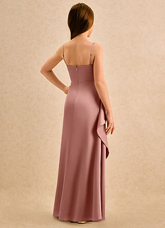 Azazie Cannoli Girls Formal Blumenmädchenkleider A-Linie Plissee Stretch-Satin Kleid Rosettenrosa image2