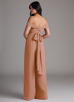 Azazie Lamara Robes de demoiselle d'honneur Combinaison Convertible en Mousseline de soie Épaule décolletée Champagne Rosé image5