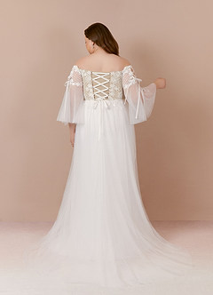 Azazie Stevie Wedding Dresses A-Line Lace Tulle Chapel Train Dress image2