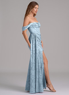 Azazie Amyra Bridesmaid Dresses Sky Blue Mermaid Off the Shoulder Floral Burnout Convertible Dress image5