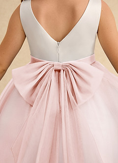 Azazie Rene Flower Girl Dresses Ivory Blushing Pink A-Line Bow Tulle Dress image7