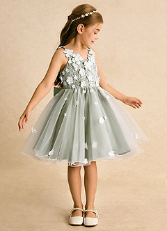 Azazie Junebug Flower Girl Dresses Ivory Pistachio Ball-Gown Lace Tulle Dress image4