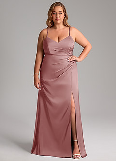Azazie Azuree Bridesmaid Dresses Dusty Rose A-Line Pleated Stretch Satin Dress image11