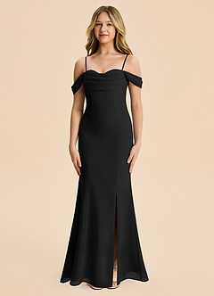 Azazie Nira Junior Black Mermaid Ruched Chiffon Dress image6