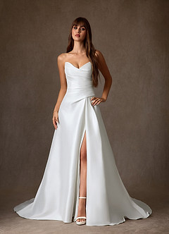 Azazie Adinah Wedding Dresses Diamond White A-Line Strapless Mikado Dress image9