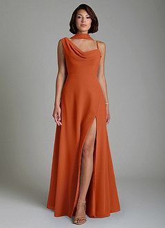 Azazie True Bridesmaid Dresses Burnt Orange A-Line Pleated Chiffon Dress image6