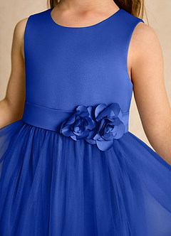 Azazie Miracle vestidos de niña de las flores Vestido de Azul Real de Satin Mate de Corte En A con Lazo image6