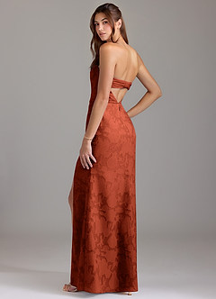 Azazie Leonis Bridesmaid Dresses Auburn Sheath Strapless Floral Burnout Convertible Dress image3