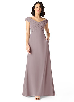 Azazie Evita Bridesmaid Dresses Vintage Mauve A-Line Off the Shoulder Stretch Crepe Dress image1