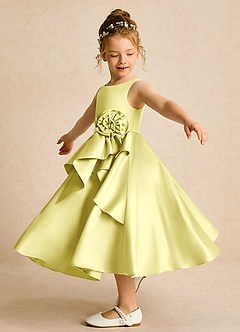 Azazie Hermia Flower Girl Dresses Lemon Sorbet A-Line Sleeveless Matte Satin Dress image3