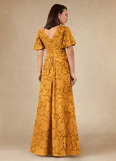 Azazie Emmeline Mother of the Bride Dresses Butterscotch A-Line Pleated Floral Burnout Dress image5