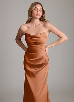 Azazie Lucille Bridesmaid Dresses Copper Mermaid Strapless Stretch Satin Convertible Dress image6