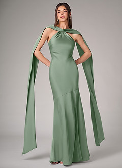 Azazie Kinsley Bridesmaid Dresses Matcha Mermaid Side Slit Stretch Satin Dress image1
