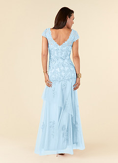 Azazie Romy Mother of the Bride Dresses Sky Blue Mermaid V-Neck Sequins Tulle Dress image4