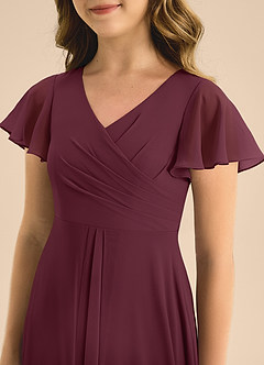 Azazie Induh Junior Jurk van Chiffon met A-Lijn Geplooid Cabernet image5