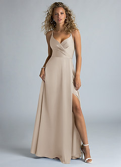 Azazie Davis Vestidos de damas de honor Vestido de Escarcha de Satén Elástico de Corte en A con Plisado image2