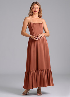 Azazie Leilana Bridesmaid Dresses Clay A-Line Corset Stretch Satin Dress image1