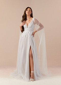 Azazie Goddess Abiti da Sposa Abito A-Line in Tulle con Scollo a V e Paillettes Bianco Diamante Moka image3