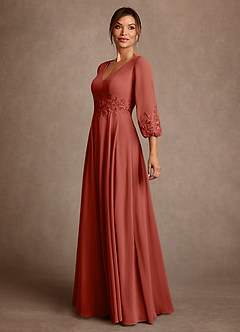 Azazie Yorba Klänningar till brudens mor Klä A-Line i Chiffong Spets Terrakotta image4