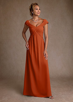 Azazie Myrtle vestidos de madre de la novia Vestido de Naranja Quemada de Gasa de Corte en A con Plisado image1