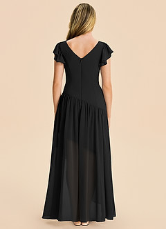 Azazie Pia Junior Black A-Line Pleated Chiffon Dress image2
