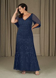 Azazie Ferris Mother of the Bride Dresses Dark Navy Sheath V-Neck Chiffon Dress image7