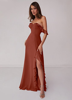 Barbie ♥ Azazie Bridesmaid Dresses Auburn A-Line Off the Shoulder Chiffon Convertible Dress image4