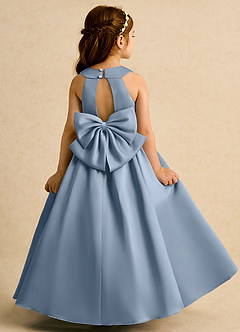 Azazie Daisies Robe Demoiselle D'honneur Fillette Robe Princesse en Mat Satiné Arc Bleu Poussiéreux image7