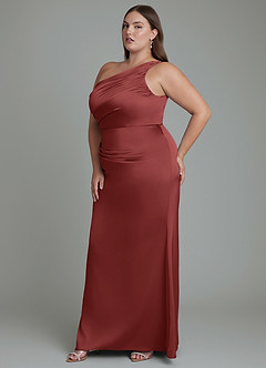 Azazie Akilah Bridesmaid Dresses Terracotta Mermaid One Shoulder Stretch Satin Dress image11