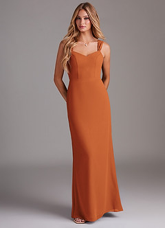 Azazie Denice Vestidos de damas de honor Vestido de Canela de Gasa de Corte Recto con Plisado image1