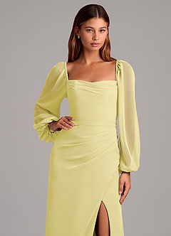 Azazie Brixley Jurken voor bruidsmeisjes Jurk van Chiffon met Zeemeermin Lange mouw Citroensorbet image7