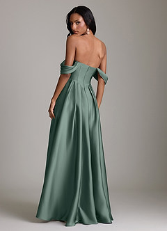 Azazie Loisa Abiti da Damigella Abito A-Line in Raso Elasticizzato a Spalla Scoperta Muschio Marino image2